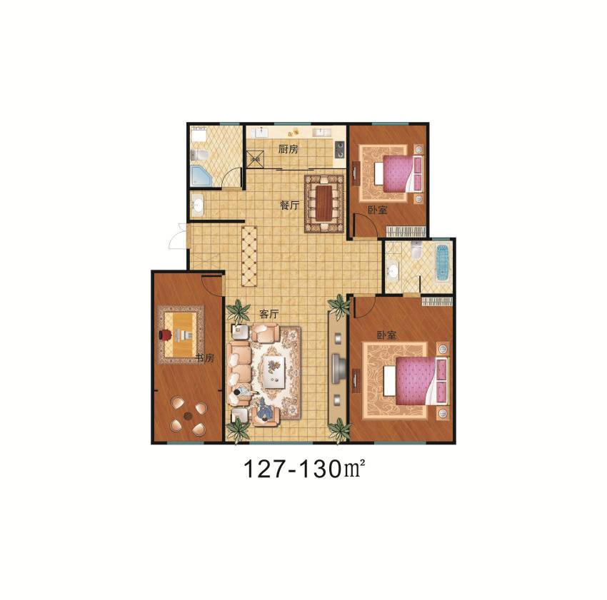 君豪绿园3室2厅2卫127㎡户型图