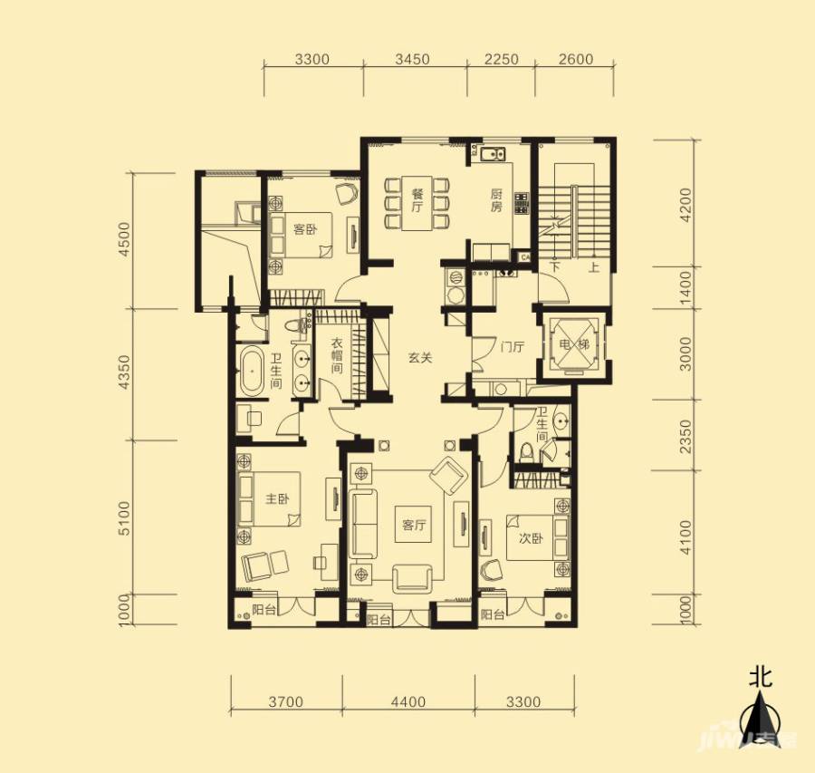 绿城百合公寓三期3室2厅2卫176㎡户型图