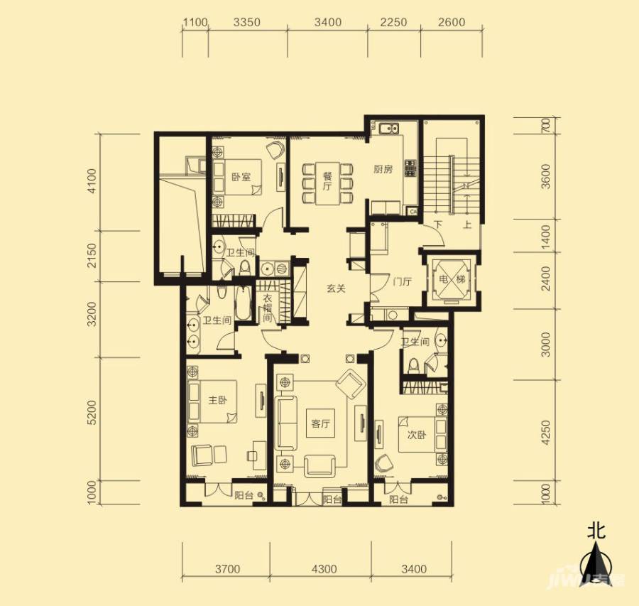 绿城百合公寓三期3室2厅3卫180㎡户型图
