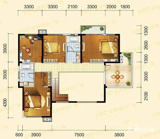 裕通海湾新城7室2厅4卫299.9㎡户型图