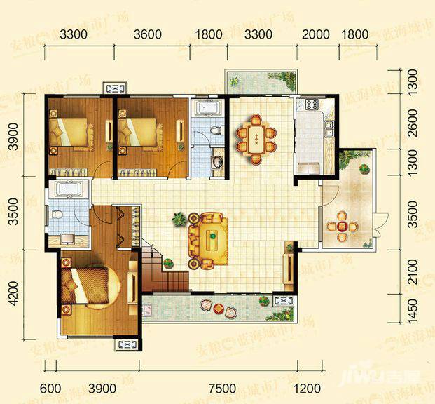 裕通海湾新城7室2厅4卫299.9㎡户型图