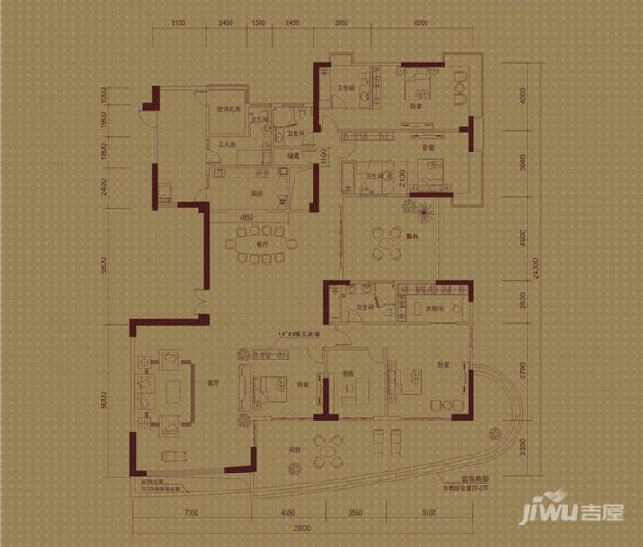 万象金沙湾广场6室2厅5卫428㎡户型图