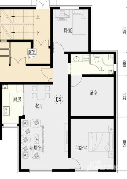 中城国际城3室2厅1卫110㎡户型图