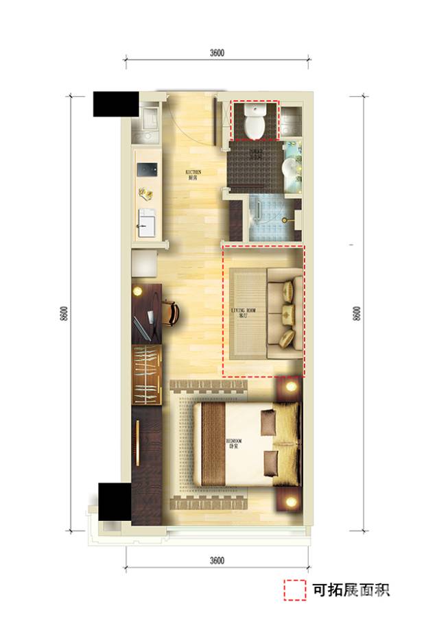 绿城深蓝公寓1室1厅1卫35㎡户型图