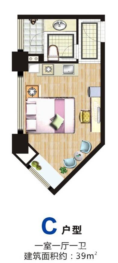 隆鑫都会1室1厅1卫39㎡户型图