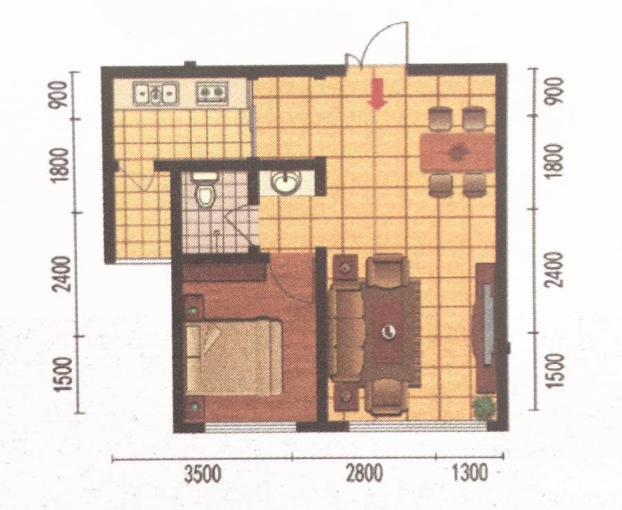 月亮湾御景1室1厅1卫59㎡户型图