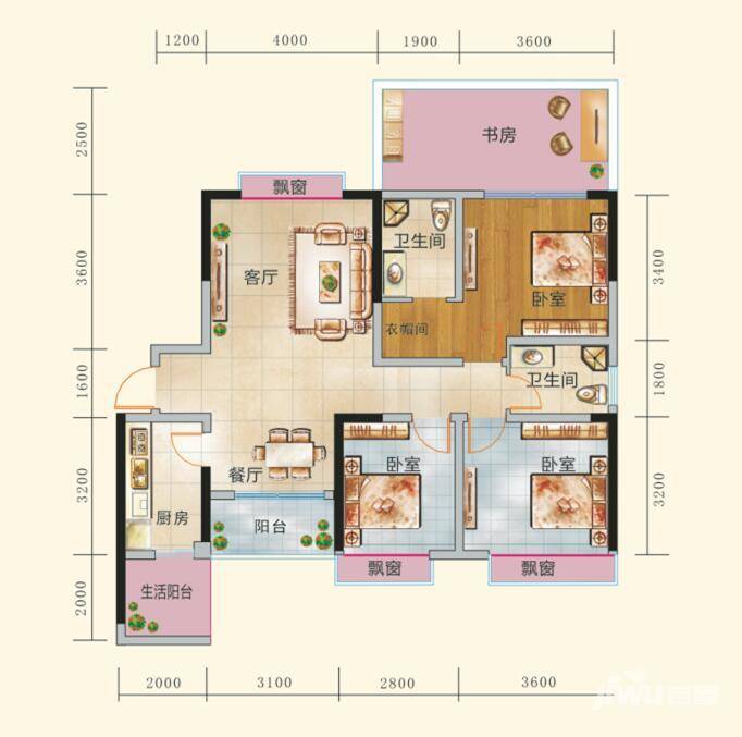 颐和京都SVilla4室2厅2卫93.7㎡户型图