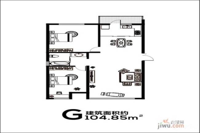 天河银苑2室2厅1卫104.8㎡户型图