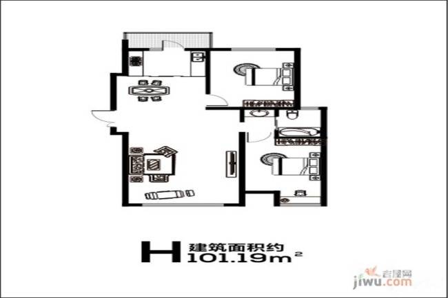 天河银苑2室2厅1卫101.2㎡户型图