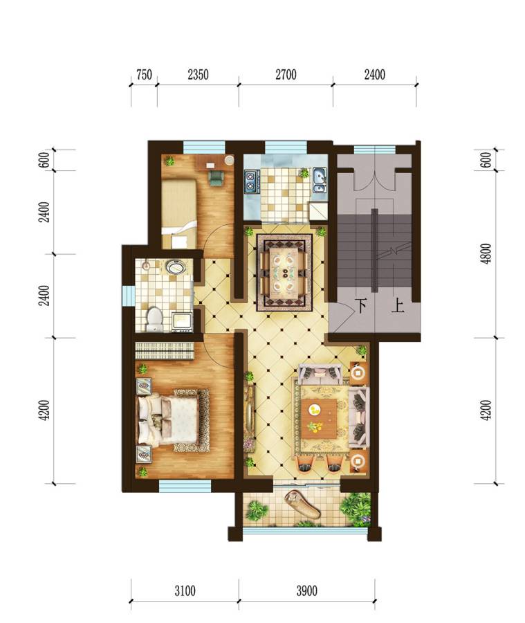 康汇苑2室2厅1卫76.7㎡户型图