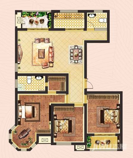 大河东都3室2厅2卫144.5㎡户型图