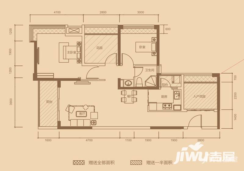 金沙世纪城2室2厅1卫93㎡户型图