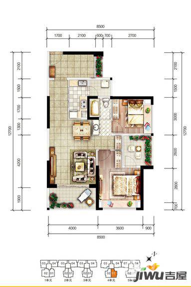 天益城2室2厅1卫91㎡户型图