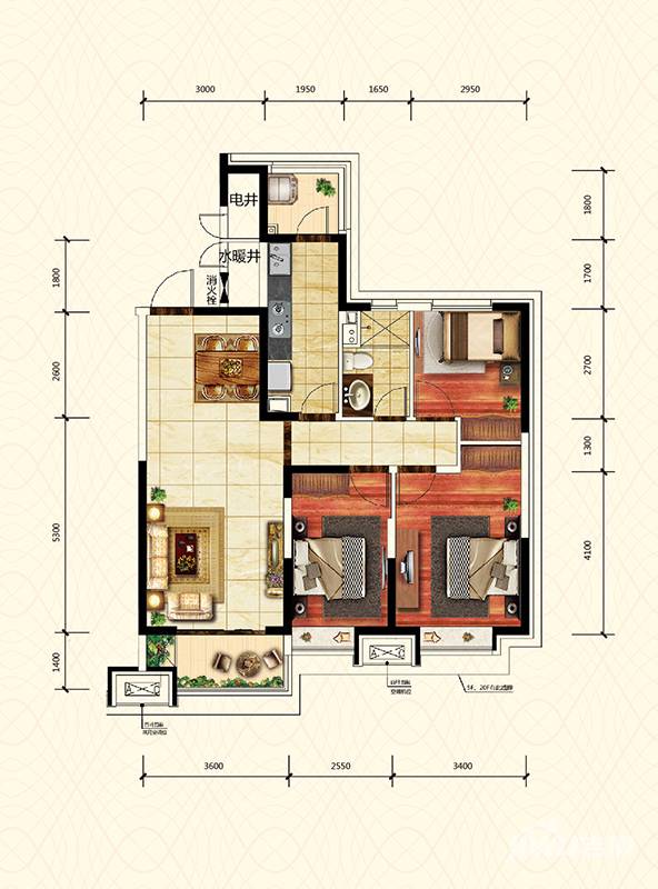 沈阳恒大御景湾3室2厅1卫116㎡户型图