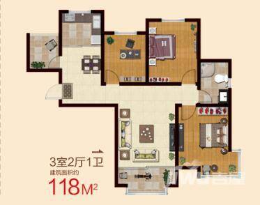 翰林茗苑3室2厅1卫118㎡户型图