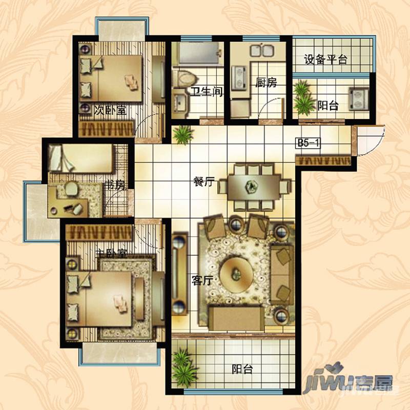 华冶新天地3室2厅1卫106.7㎡户型图