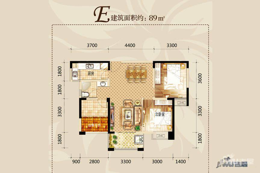 滨湖阳光里3室2厅1卫95㎡户型图