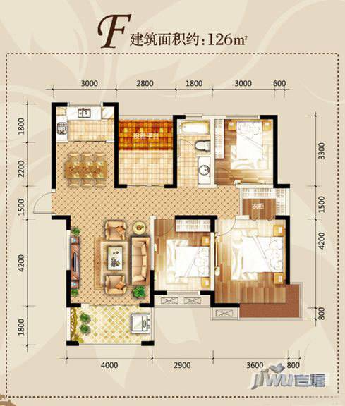 滨湖阳光里3室2厅1卫126㎡户型图