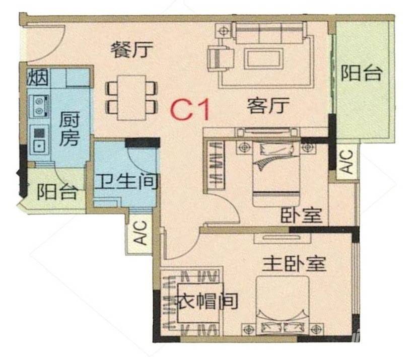 禾粤尚德居2室2厅1卫81.2㎡户型图