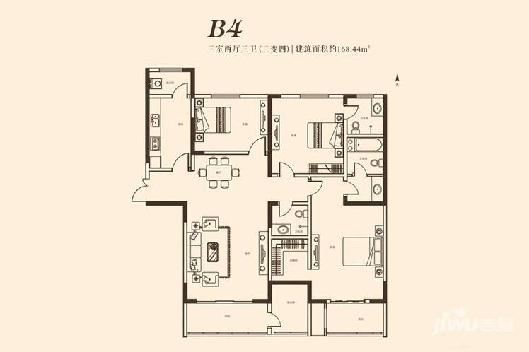 曲江诸子阶3室2厅3卫168.4㎡户型图