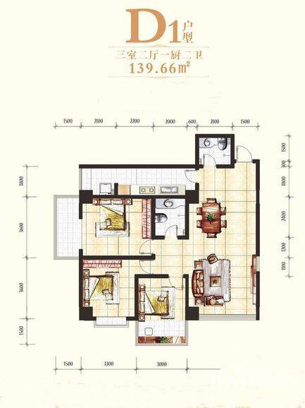 丰禾壹号3室2厅2卫139.7㎡户型图