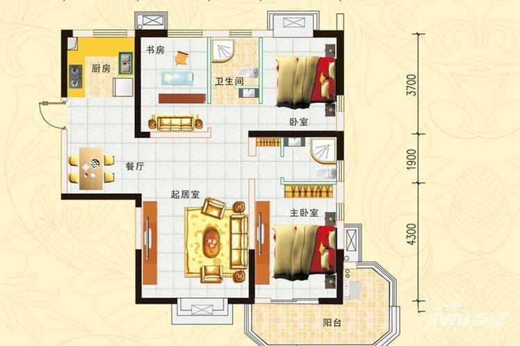 西岸国际花园3室2厅1卫132㎡户型图