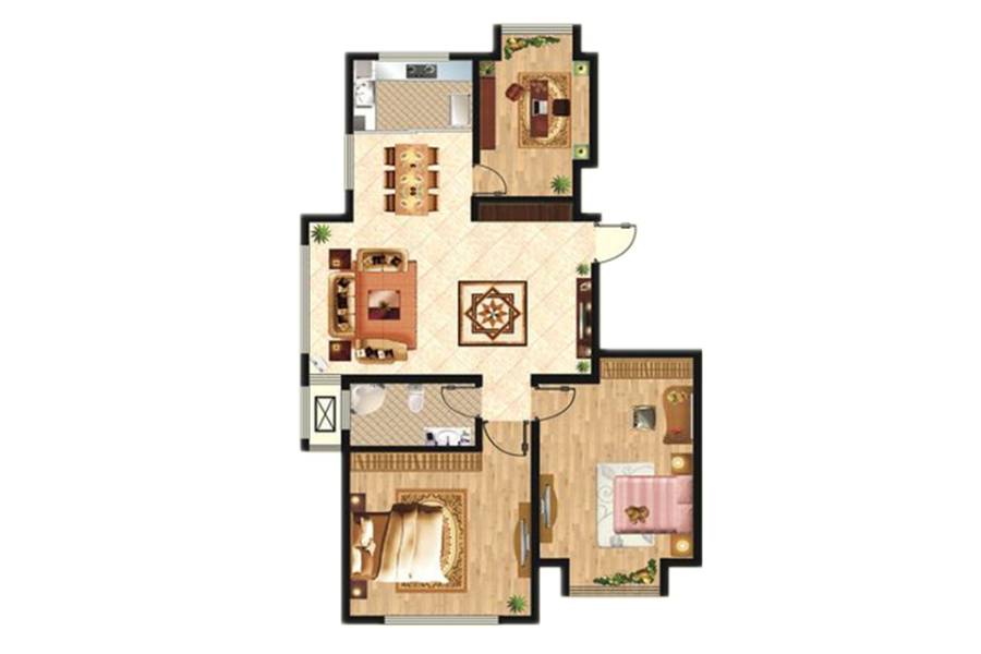 山水家园2室2厅1卫108㎡户型图