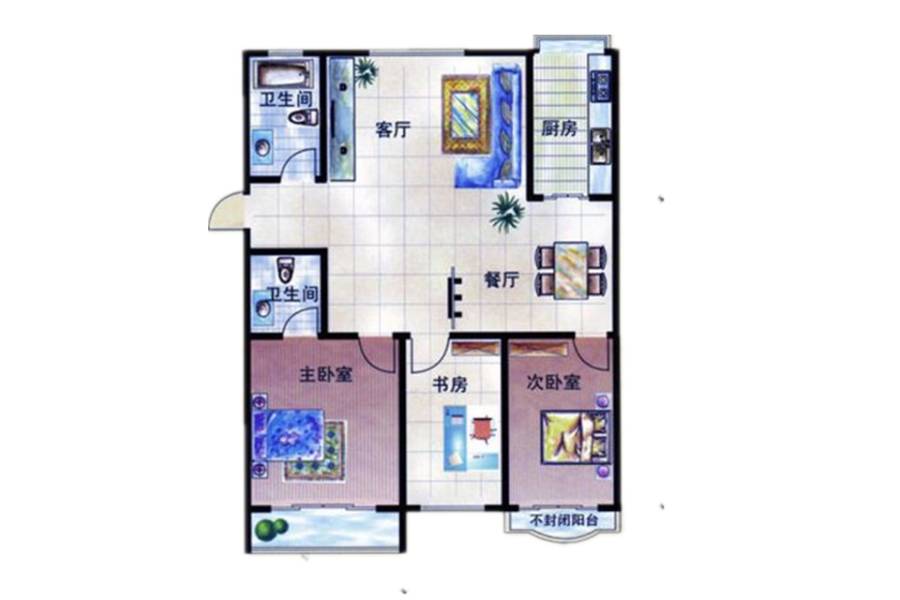 祥泰天泽府3室2厅2卫107㎡户型图