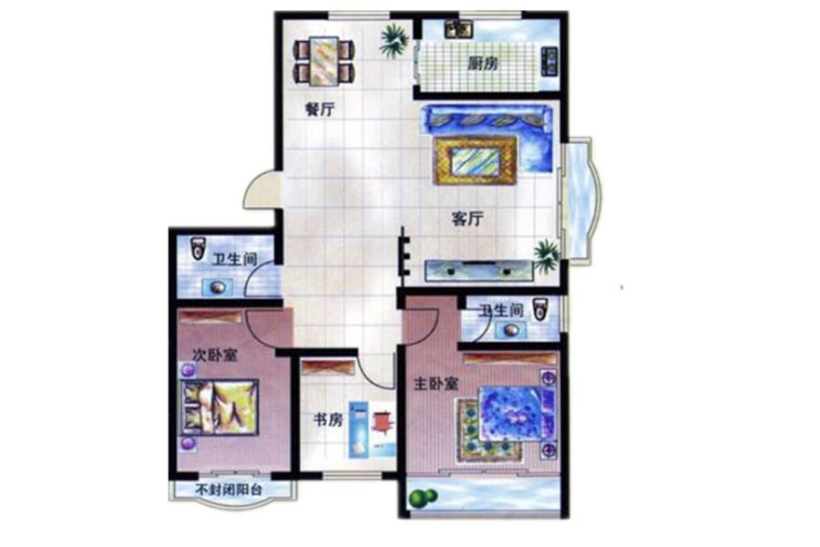 祥泰天泽府3室2厅2卫101㎡户型图