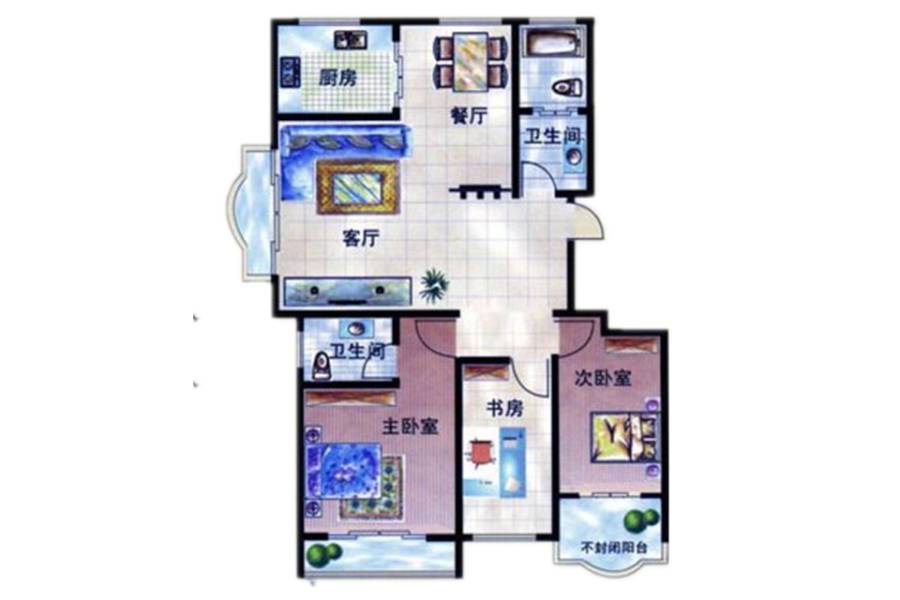 祥泰天泽府3室2厅2卫120㎡户型图