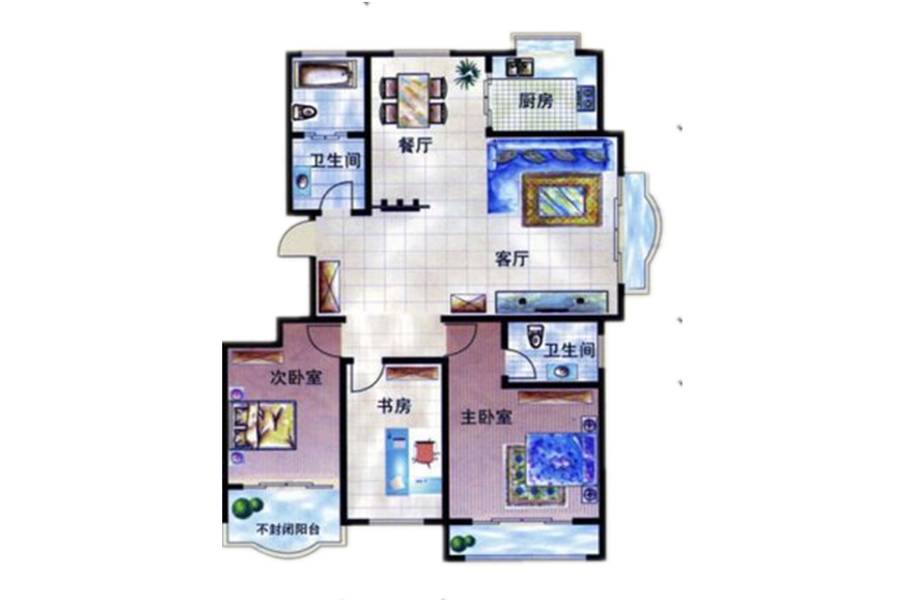 祥泰天泽府3室2厅2卫134㎡户型图