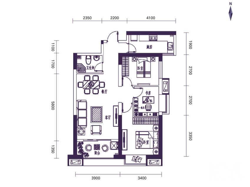 太乙城3室2厅1卫94㎡户型图