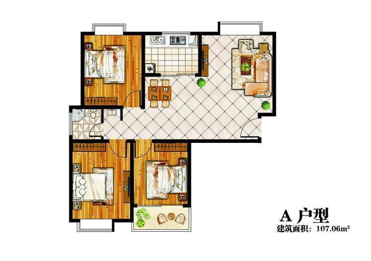 如意家园3室2厅1卫107.1㎡户型图