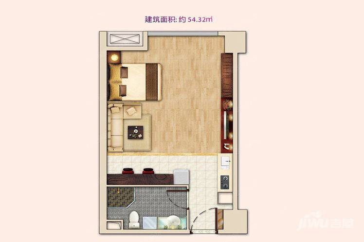 广厦聚隆广场1室1厅1卫54.3㎡户型图