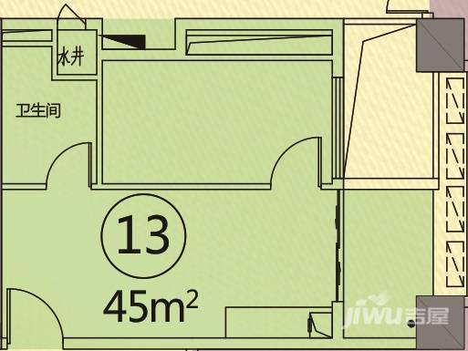 盈生林上湾1室1厅1卫45㎡户型图