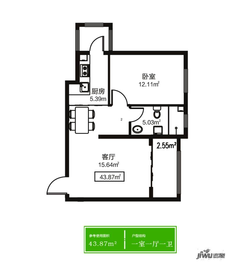 悦然臻城1室1厅1卫83㎡户型图