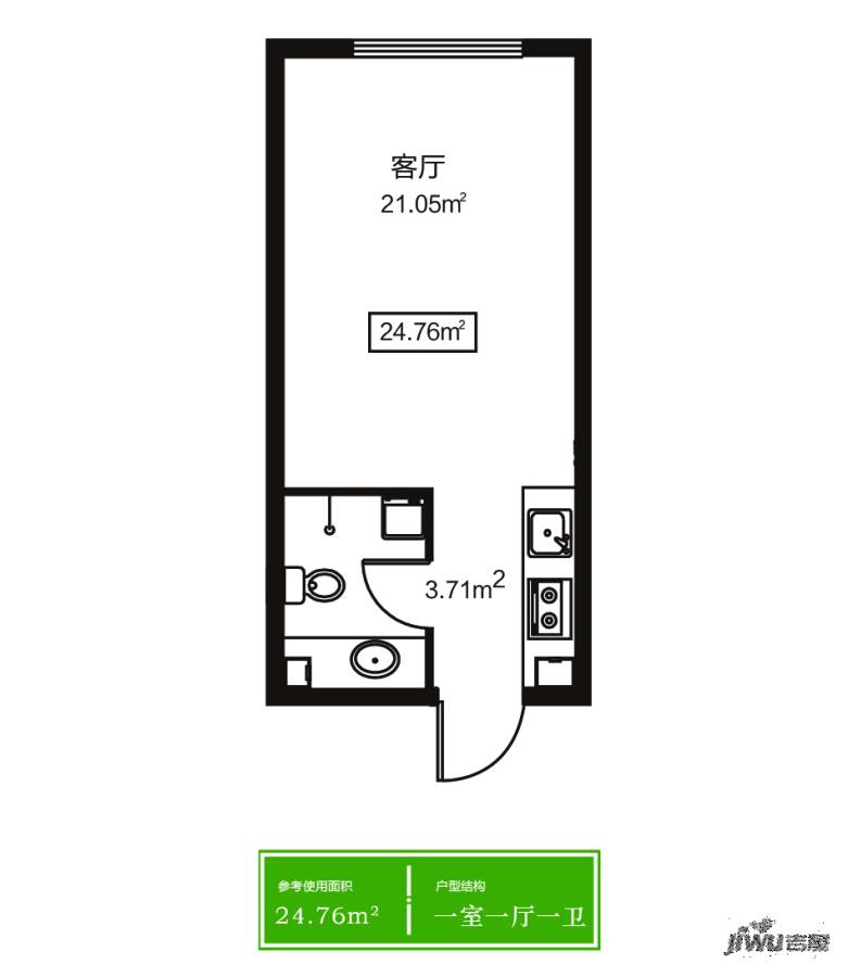 悦然臻城1室1厅1卫户型图