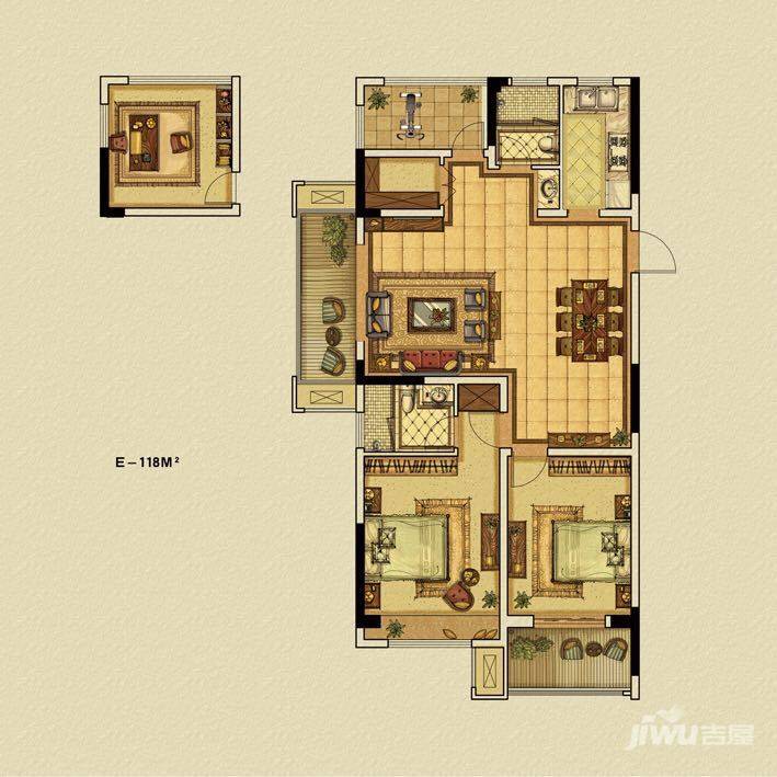 珑翠芳庭2室2厅2卫118㎡户型图