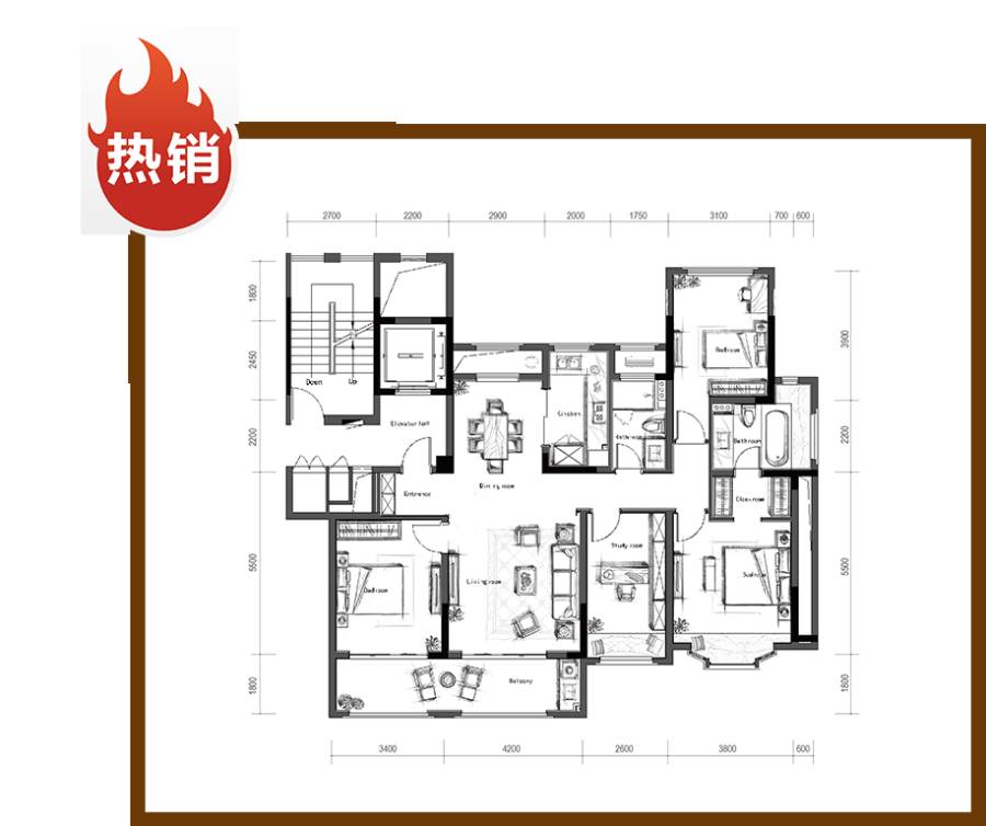 万科新都会19584室2厅2卫139㎡户型图