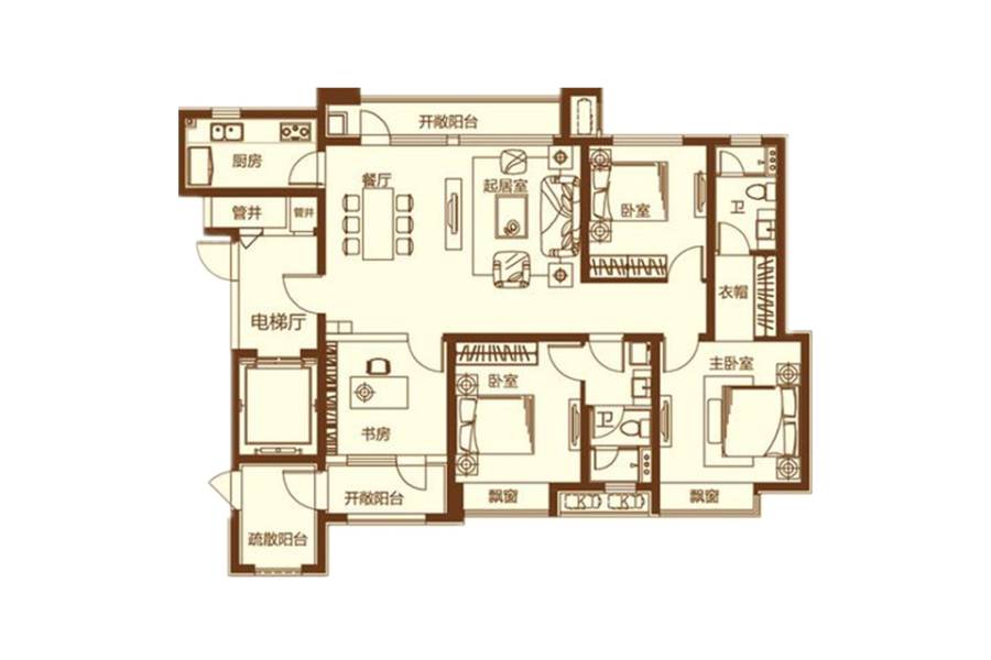 华发九龙湾4室2厅2卫158㎡户型图