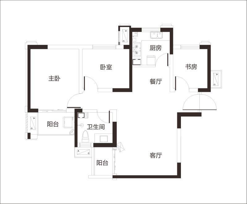 阳光城西西里2室2厅1卫94㎡户型图