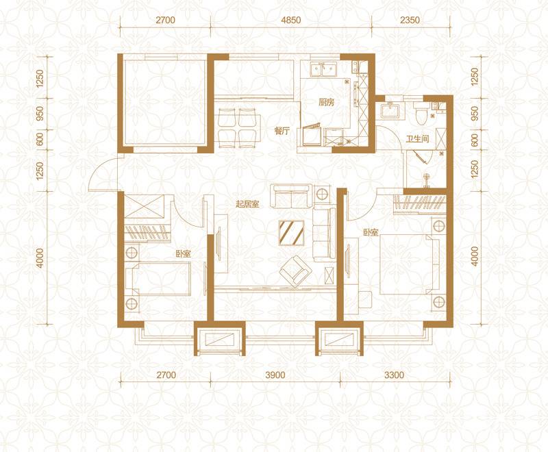 融创中央学府2室1厅1卫户型图