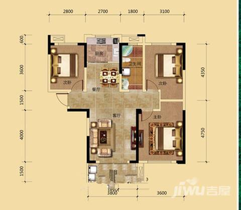 华泰汇景3室2厅1卫112.2㎡户型图