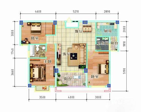 德馨家园3室2厅2卫107㎡户型图