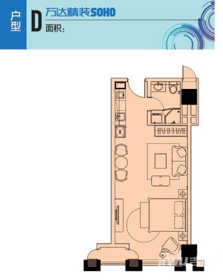 江阴万达广场1室1厅1卫54㎡户型图