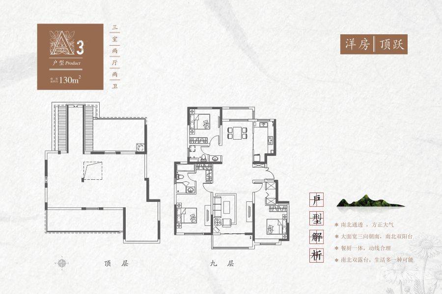 红星紫御半山3室2厅2卫130㎡户型图