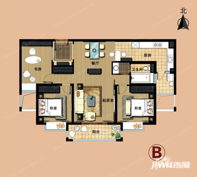 爱法山水国际3室2厅1卫120㎡户型图