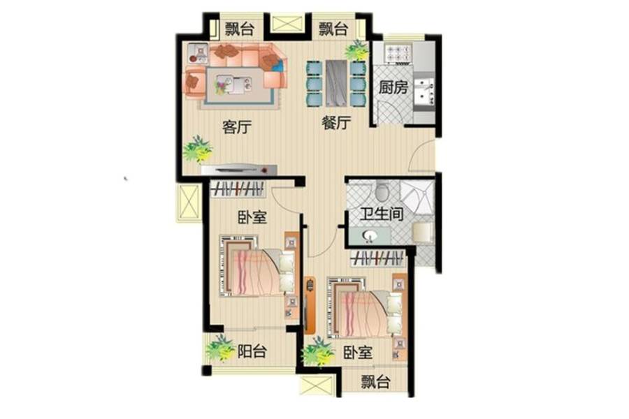 威达金色年华2室2厅1卫90㎡户型图