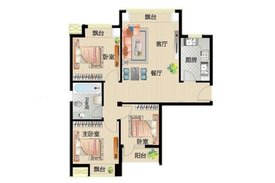 威达金色年华3室2厅1卫94.8㎡户型图