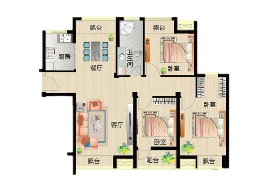 威达金色年华3室2厅1卫110.9㎡户型图